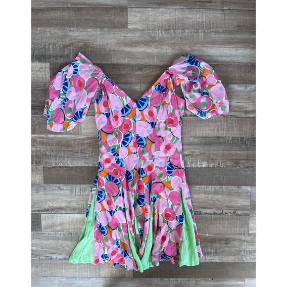 Staud Chiquita Floral Peach Print Mini Dress Size 2 - Picture 2 of 5